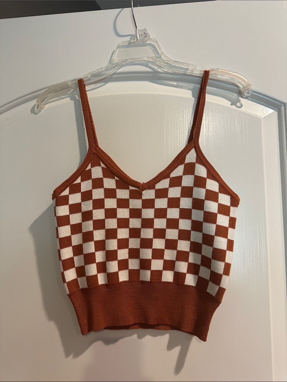 Say What? Rust & Cream Checkerboard Knit Cropped Cami